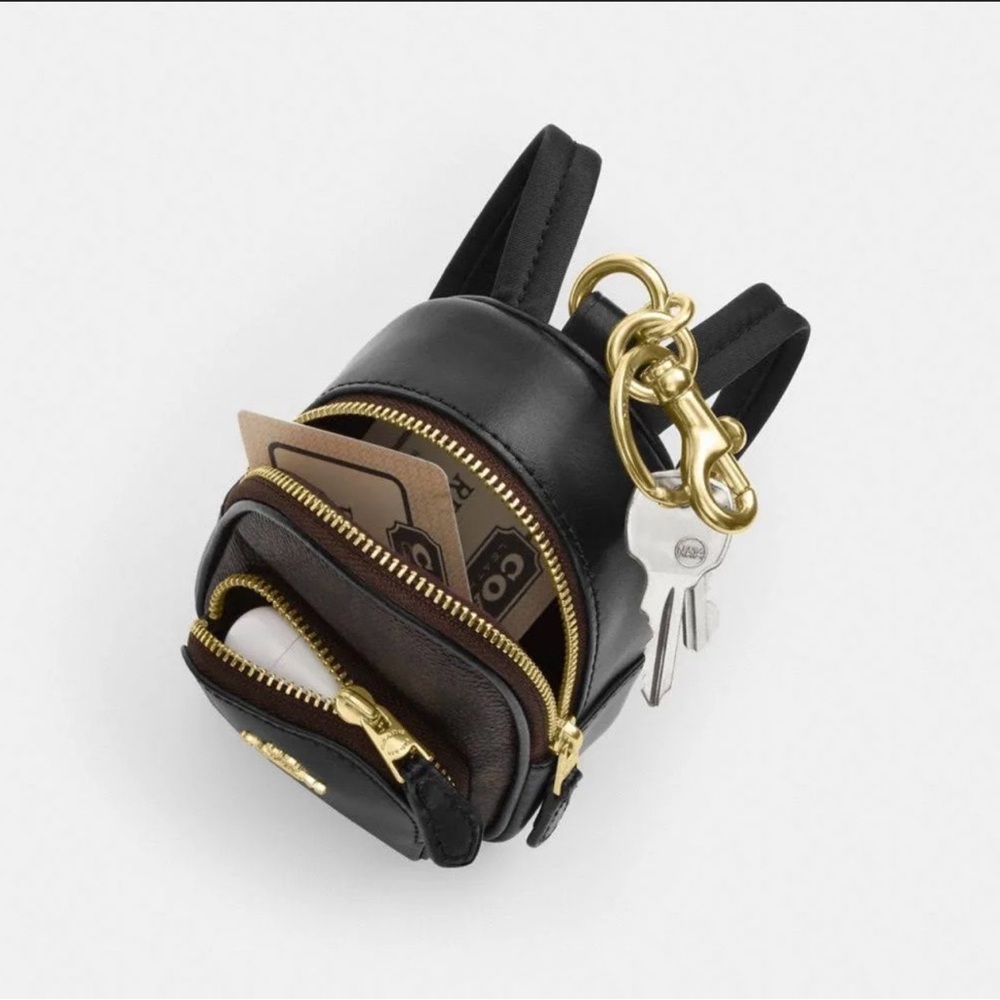 Coach Brown and Tan Mini Backpack Keychain Charm - Picture 3 of 3